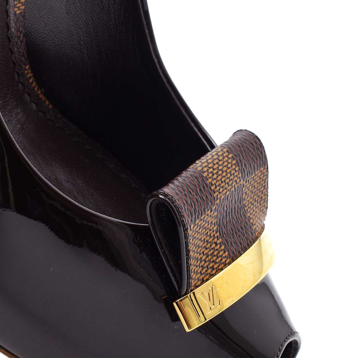 Louis Vuitton - Damier Ebene Patent Valentine Heels